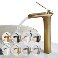 Robinet de lavabo cascade antique en laiton, monocommande, cartouche céramique, à poser sur le comptoir, eau chaude et froide, pour salle de bain