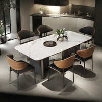 Table à manger minimaliste italienne effet pierre Nouvelle table à manger rectangulaire Ensemble de table à manger moderne Salon Meubles de salle à manger blancs