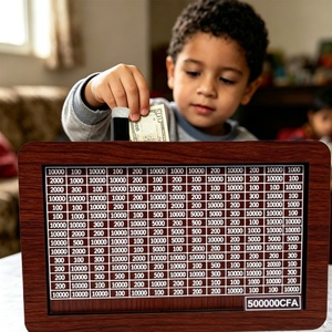 Tirelire en bois pour <span class=keywords><strong>Francs</strong></span> CFA, Dollars et Euros, avec fonction de comptage de pièces, pour l'épargne et les défis d'épargne, cadeaux originaux - Product Image 2