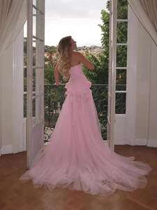 Vestido Largo Casual de Noche con Hombros Descubiertos y Flores 3D, Estilo Sencillo, para Grupo de <span class=keywords><strong>Hermanas</strong></span>, Vestido de Boda Largo, Éxito de Ventas en Comercio Exterior - Product Image 2