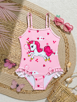 Maillot de bain une pièce pour petites filles, imprimé licorne, ourlet à volants, maillot de bain pour enfants