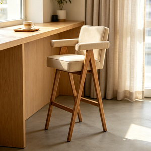 Tabourets de <span class=keywords><strong>bar</strong></span> contemporains pour hôtel, chaise de cuisine d'angle en velours, tabourets de comptoir en bois massif avec dossier, <span class=keywords><strong>fauteuil</strong></span> de studio - Product Image 5