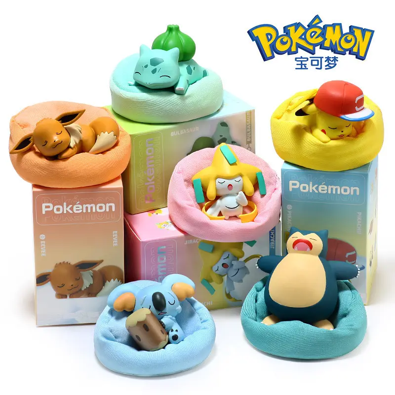 hot sale PVC pokemon anime figure sleeping Pikachu Snorlax Bulbasaur Figure toys blind box packaging