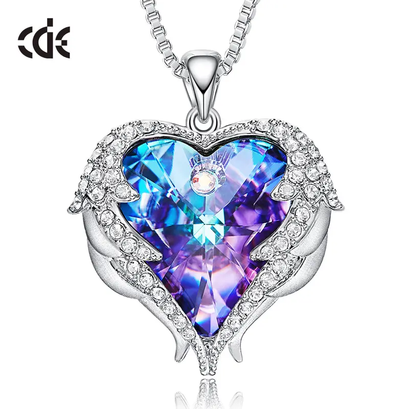 Elegant Bijoux Women Heart Jewelry Crystal Stone Austrian Angel Heart Gemstone Pendant Necklace