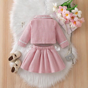 Ensemble de vêtements pour bébé fille de 0 à 2 ans, 2 pièces, <span class=keywords><strong>manteau</strong></span> rose à nœud papillon, jupe à volants - Product Image 5