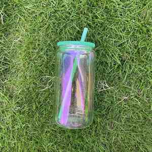 Vasos Elegantes con Forma Irregular, Iridiscentes con Recubrimiento Arcoíris, Vaso de 16 oz con Tapas de Plástico PP para Envolturas UV DTF y Sublimación - Product Image 3