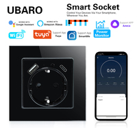 UBARO 82mm Tuya WiFi Akıllı Priz EU Schuko 16A Cam Panel USB Type-C Güç Monitörü Alexa Google Home Yandex Alice IP21
