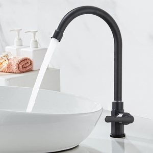 Grifo de Baño de Latón Sólido Negro Mate, Grifo de Agua Fría de Arco Alto Giratorio 360° para Lavabo y Lavandería, Estilo Nórdico - Product Image 3