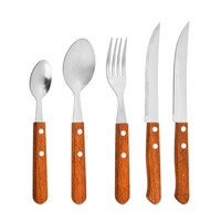 Ensemble de couverts en acier inoxydable écologiques de style chinois, cinq pièces, couteau à manche en bois, fourchette, couteau à steak, cuillère à soupe, fourchette à dessert