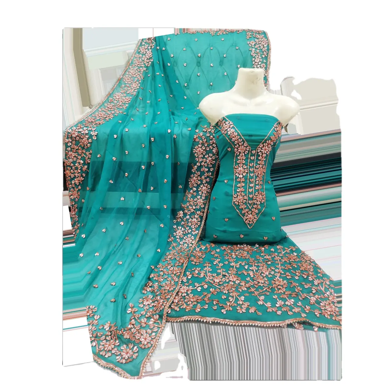伝統的なインドのパキスタンSalwar kameezドレス手作りのお祭りデザインシルクシフォン生地の仕事イスラムの服lehnga choli