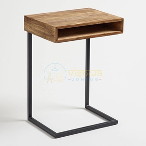 Modern Solid Wood C Shape <b>Side</b> <b>Table</b> with Black Metal Frame <b>Sofa</b> End <b>Table</b> Minimalist Accent Stand for Living Room Bedroom Decor - Product Image 3