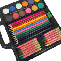 Ensemble de peinture artistique portable avec crayons de cire, crayons de couleur, godets de peinture aquarelle, taille-crayon, matériel de dessin pour enfants
