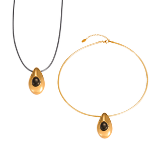 Kalung tali kulit ukir kustom dengan liontin Droplet batu akik perhiasan Boho baja tahan karat dapat diatur untuk wanita - Product Image 1