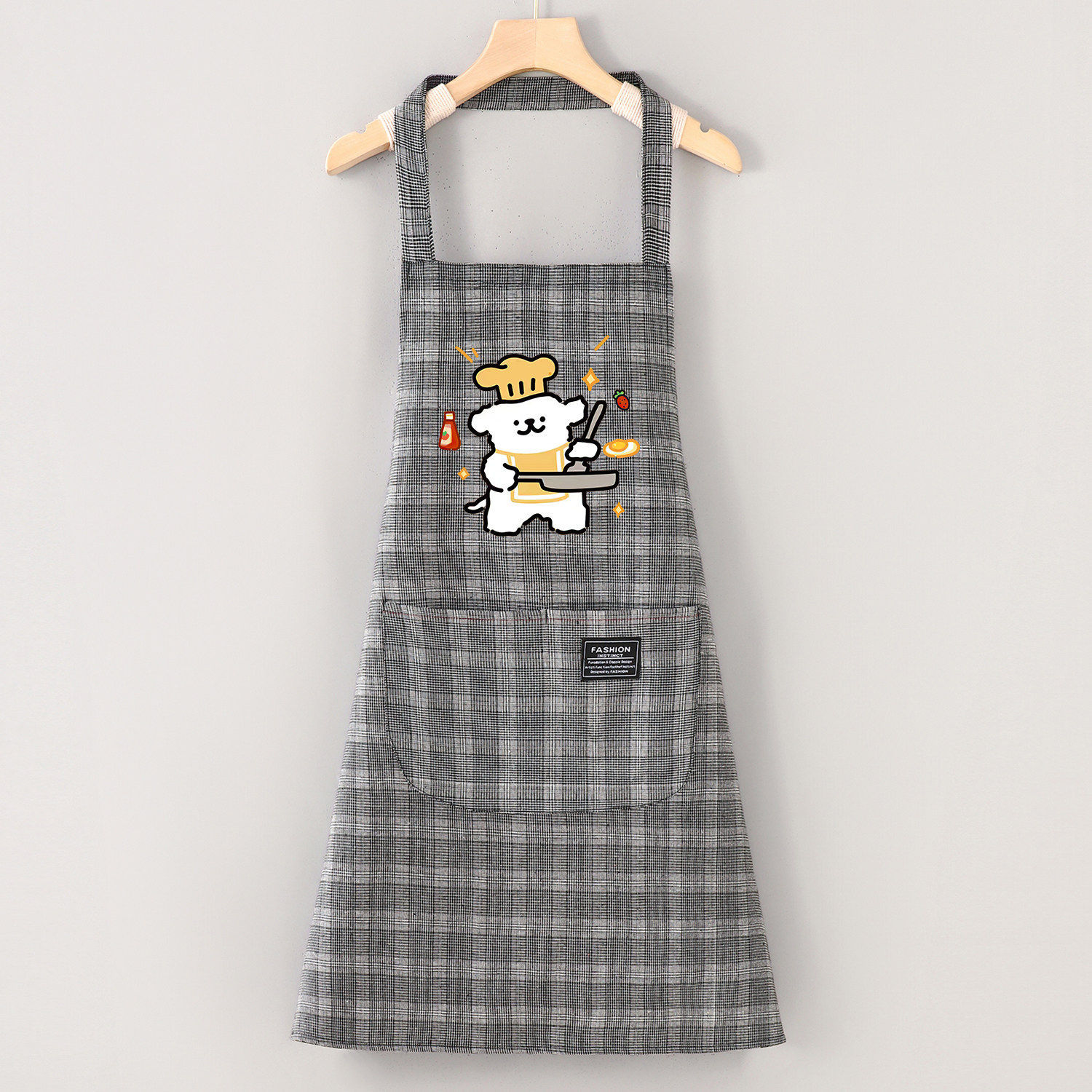 Cute Chef Dog Cotton Cloth Small Plaid Neck-Hanging Black
