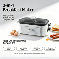 Station de petit-déjeuner électrique 3-en-1 Anbolife 850W avec tiroir à pain et double plaque de cuisson antiadhésive – Appareil électroménager