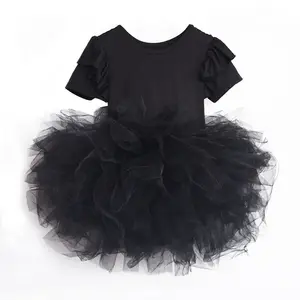 Summer hot short sleeve black yarn children clothes girls' dresses