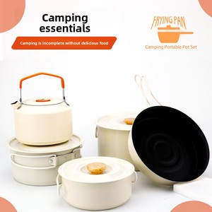 Ensemble complet d'ustensiles de cuisine pour le camping en plein air avec poêle, bouilloire, couvercle en acier, compatibilité universelle avec les réchauds - Product Image 2