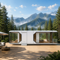Maison capsule spatiale moderne avec balcon, maison miniature en verre panoramique à 270 degrés, villa préfabriquée