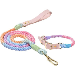 طقم طوق ومقود للكلاب مع حبل مضفر من القطن مع مقبض جلدي وصديقٌ للجلد وصديقٌ على شكل شخصي وفاخر - Product Image 1