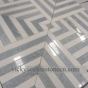 Mosaico de Mármol Blanco de Thassos con Diseño Simple y Mezcla de Mármol Azul Argentino - Product Image 4