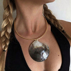 Trendy 14k 18k PVD Gold Plated 316L Stainless Steel Fine Jewelry Big <b>Shell</b> Statement Large <b>Choker</b> Pendant Necklace For Women - Product Image 1