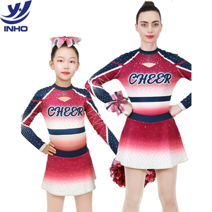Wholesale Cheerleading Uniform Mesh Panel Athletic Skirt Set Quick Dry Anti Odor Elastic Spandex Sublimation Print