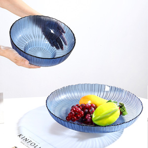 Blaue Gerippte Glas-Obstschale und Teller-Set Strukturierte Servierplatten für Küche und Esszimmer - Product Image 2