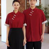 Nouvelle collection Printemps-Été 2025 Billion Long Spring Summer, Série Zen Chinoise, Uniforme à col asymétrique avec boucle et motif gaufré pour personnel d'hôtel, de restauration, de service de repas chauds et de service de thé