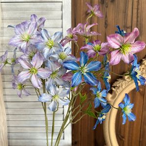 Flores Artificiales de Clemátis Jinxi, Arreglo de 9 Cabezas de Seda Realista para Decoración de Bodas y Hogar - Product Image 2
