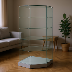 Vitrina Esquinera Htz 73x73x180 Cm, Vidrio Templado, 4 Estantes, Base Gris Claro con Ruedas - Product Image 3