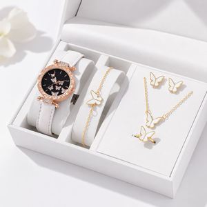 Ensemble de 5 montres pour femmes plaquées or, avec bague, collier, boucles d'oreilles, bracelet, pour mariage, fiançailles, décontracté, sans boîte - Product Image 2
