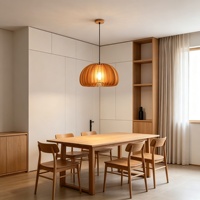 Houten pompoen hanglamp van natuurlijk hout, Japandi stijl, E27, dimbaar met afstandsbediening, LED hanglamp voor eetkamer/theesalons