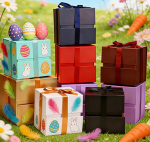 صندوق مربع قابل للطي مخصص، سعة كبيرة، قابل لإعادة التدوير، أبيض، برتقالي، أحمر داكن، مخطط، محفظة، هدية، ورق مطلي، ختم، شمعة - Product Image 2