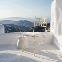 Fauteuil moderne en fer forgé noir confortable avec coussin pour l'extérieur/l'intérieur, idéal pour la terrasse, le jardin, le balcon et la salle de séjour