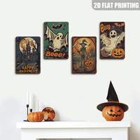 Letreros de Metal de Halloween, Placa Rústica con Fantasmas y Calabazas Espeluznantes
