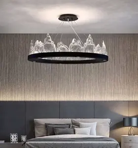 Atacado coroa de cristal lustre rodada-Cowking lustre de luxo com luz nórdica, lustre simples criativo para sala de jantar, sala de jantar, anel de gelo redondo, formato de coroa, de led