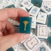 Jeu de Mahjong Américain de Luxe 160 Tuiles en Acrylique Façonné à la Main, Motif Feuille de Ginkgo Bleue, 1,26*0,9*0,5 po, pour 4 Joueurs, Écologique
