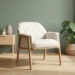 Silla de Comedor de Lujo con Tapizado Bouclé, Estructura de Madera Sólida, Respaldo Alto, Diseño Rústico, Tela Texturizada, Silla Moderna para Sala de Estar - Product Image 1
