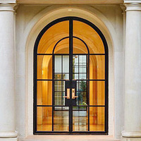 Entrada principal Puertas de vidrio francés superior de arco medio redondo para exteriores de casas. Puertas de entrada delantera de Villa Puerta interior de vidrio templado