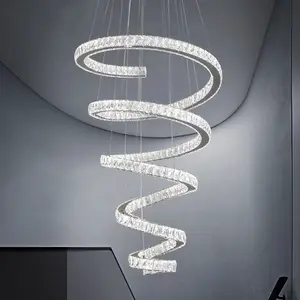 2023 China Supplier Wholesale Custom Stainless Steel Modern Crystal Spiral Ceiling Light For Stairs Living Room
