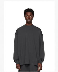 Heavy 310G algodón de gran tamaño Unisex patrón sólido Color tierra Otoño Invierno alta calidad suelta manga larga Camiseta hombro para hombres - Product Image 4