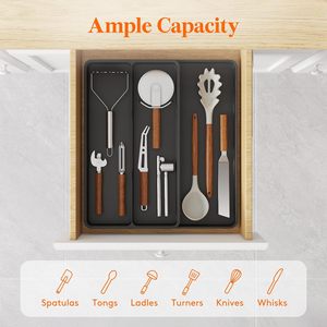 Lifewit Organizer per cassetti da cucina a 3 scompartimenti espandibili per utensili in argento portaposate regolabile in plastica