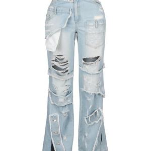 Vaqueros de moda para mujer, pantalones de mezclilla de estilo urbano para entrenamiento con bolsillos, vaqueros cargo casuales lavados y holgados para mujer - Product Image 2