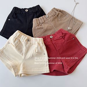 Shorts da <span class=keywords><strong>bambina</strong></span> in denim tinta unita beige, rosso, nero, marrone - Collezione Estate 2026 - Product Image 1