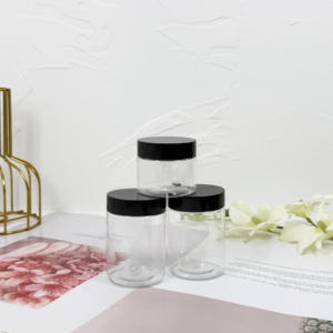 50ml 80ml 100ml 120ml 150ml 200ml 250ml 500ml PET Clear Cosmetic Cream Jars <b>Plastic</b> Body Scrub <b>Container</b> With Black Lids - Product Image 4