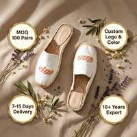 Espadrilles mules en tissu écologique avec logo personnalisé, bout carré, sandales décontractées d'été avec semelle en corde