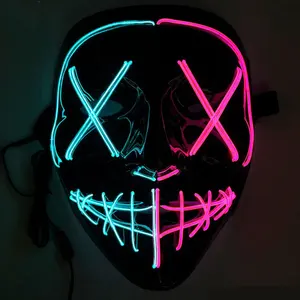 Two-color Stitching Halloween EL Wire V for Vendetta Rave Masquerade Carnival Party Led Light Up Neon DJ Masks