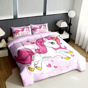 Parure <span class=keywords><strong>de</strong></span> lit trois pièces en microfibre <span class=keywords><strong>rose</strong></span> licorne, personnalisable, imprimée numériquement, ensemble <span class=keywords><strong>de</strong></span> <span class=keywords><strong>couette</strong></span> douce - Product Image 3