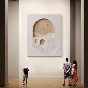 JZ Wabi Sabi Grand 3D Bâtiment Décor À La Maison Mur Art Technique Mixte Oeuvre À La Main Sculpture Sur Bois <span class=keywords><strong>Abstrait</strong></span> Paysage <span class=keywords><strong>Peinture</strong></span> - Product Image 2