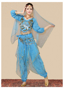 Ensemble de vêtements classiques pour femmes, style indien Bollywood, <span class=keywords><strong>danse</strong></span> du ventre, polyester, manches longues, pantalon rotatif, taille unique - Product Image 3